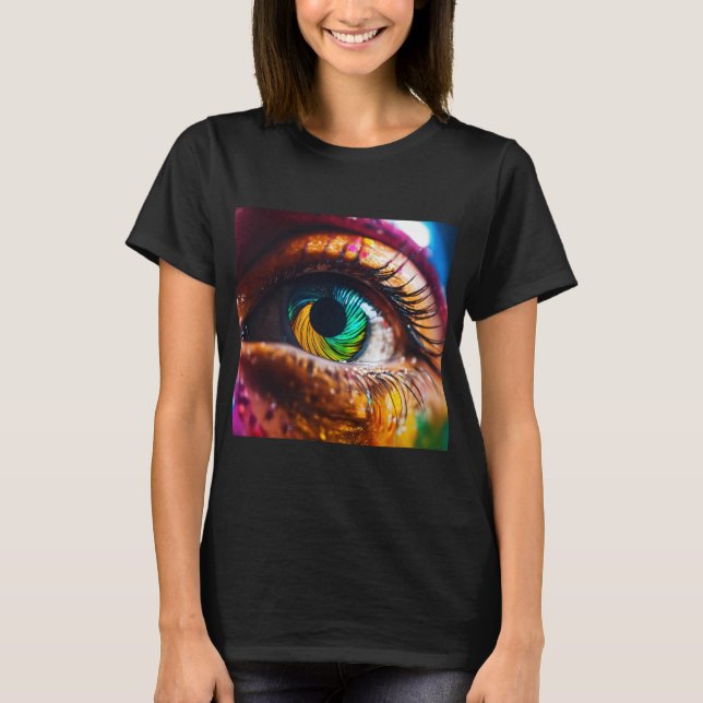 "Time's Gaze: Clock Reflection in Öga" T Shirt (Framsida)