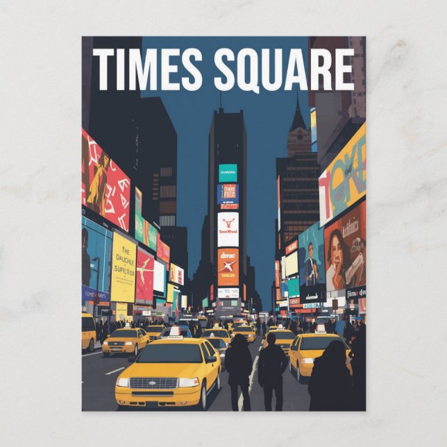 Times Square New York Taxi Cab Konst Vykort (Framsida)
