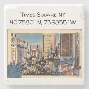 Times Square NY Karta Coordinates Vintage Stil Stenunderlägg