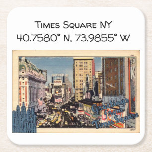 Times Square NY Karta Coordinates Vintage Stil Underlägg Papper Kvadrat