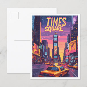 Times Square NYC Art Vintage Illustration Travel Vykort