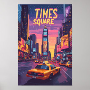 Times Square NYC Konst Vintage Illustration Resa Poster
