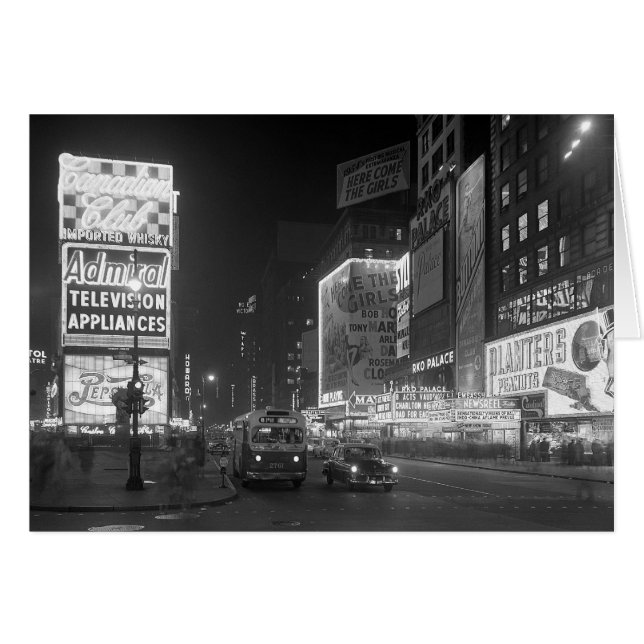 Times Square på natten, 1953 Hälsningskort (Framsidan Horizontal)