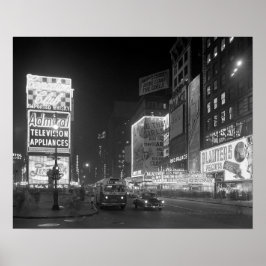 Times Square på Natten, 1953. Vintage Photo Poster