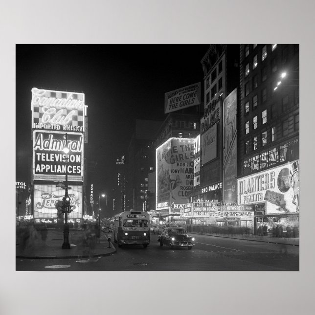 Times Square på natten, 1953. Vintagefoto Poster (Framsidan)