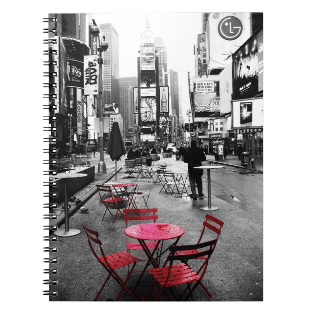 Times Square Svart Vitt Rött Anteckningsbok (Framsidan)