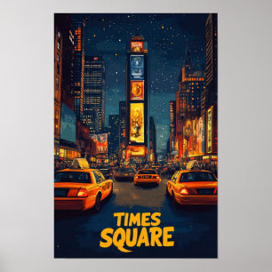 Times Square USA Art Vintage Illustration Travel Poster