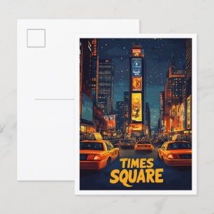 Times Square USA Art Vintage Illustration Travel Vykort