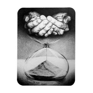 Timglas händer Pencil teckning Surreal konst Magnet