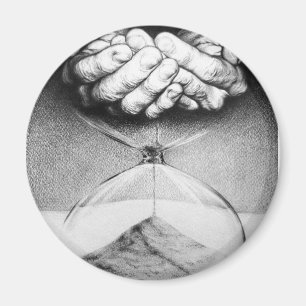 Timglas händer Pencil teckning Surreal konst Magnet