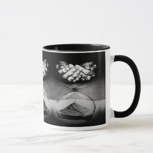 Timglas händer Pencil teckning Surreal konst Mugg