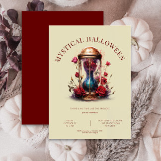 Timglas med ro, beige och burgundy Halloween Inbjudningar