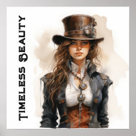 Timless Beauty Steampunk Young Woman Poster