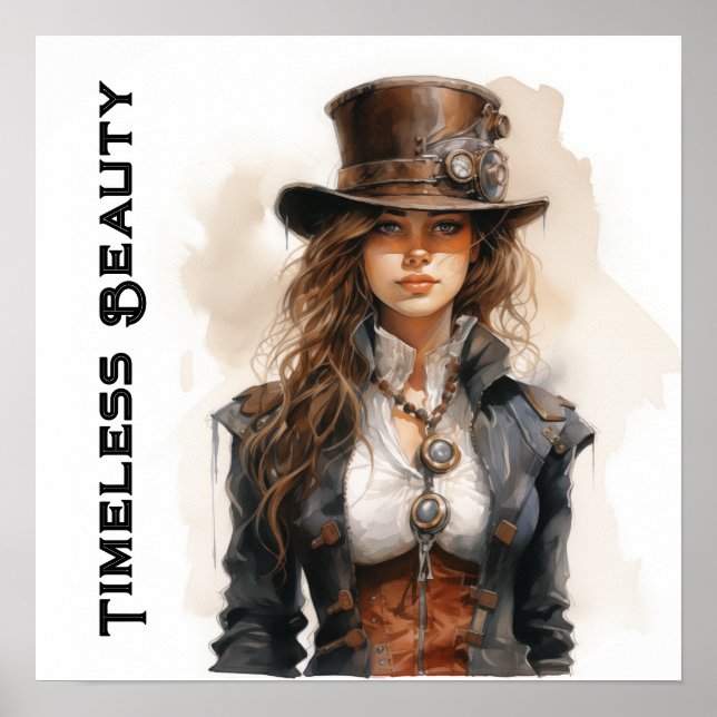 Timless Beauty Steampunk Young Woman Poster (Framsidan)