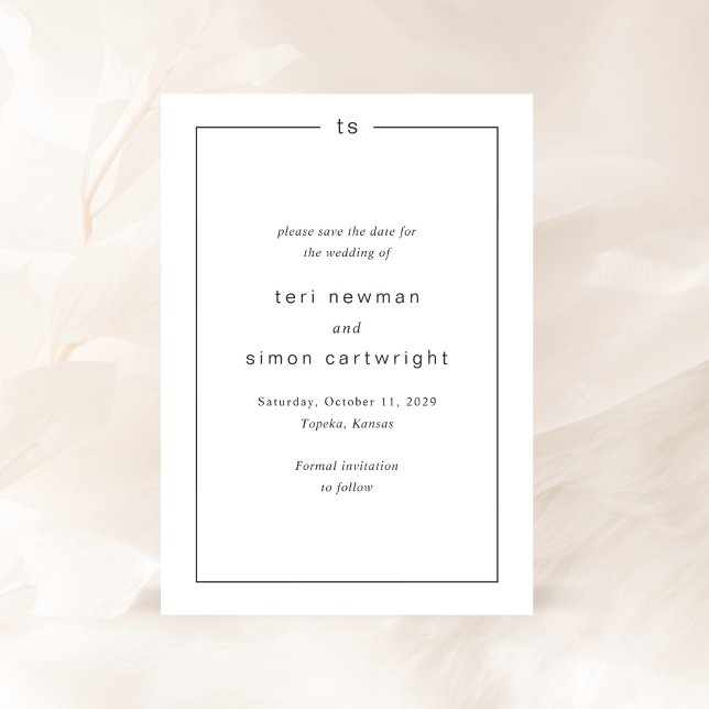 Timless Black and White Monogram Modern Bröllop Spara Datumet (Skapare uppladdad)