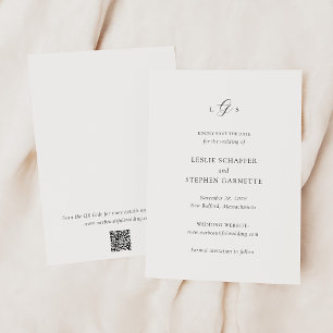 Timless Black and White QR Code Elegant bröllop Spara Datumet