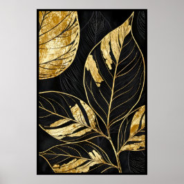 Timless Black och Guld Löv Poster