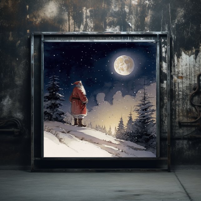 Timless Black Santa Gazing vid jul Måne Poster (Skapare uppladdad)