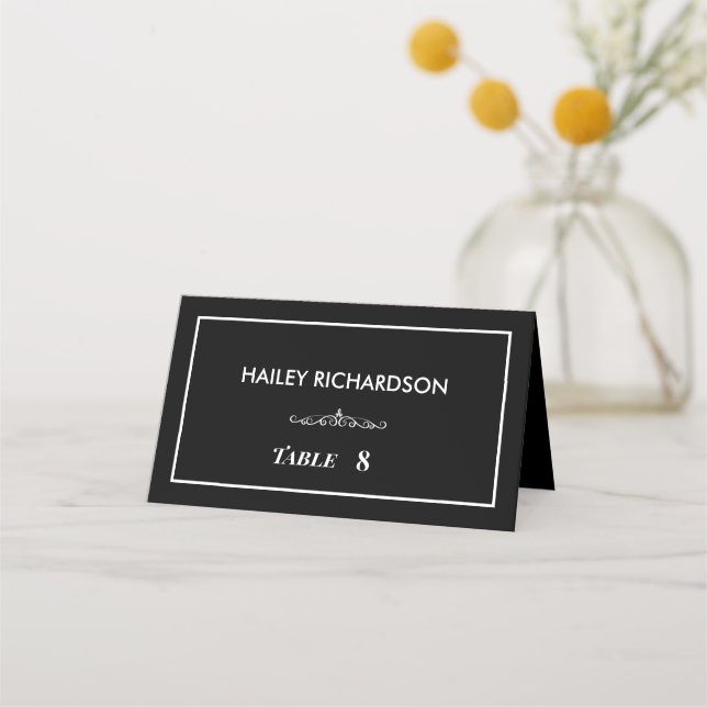 Timless Black & White Bröllop Place Card Placeringskort (Framsida)