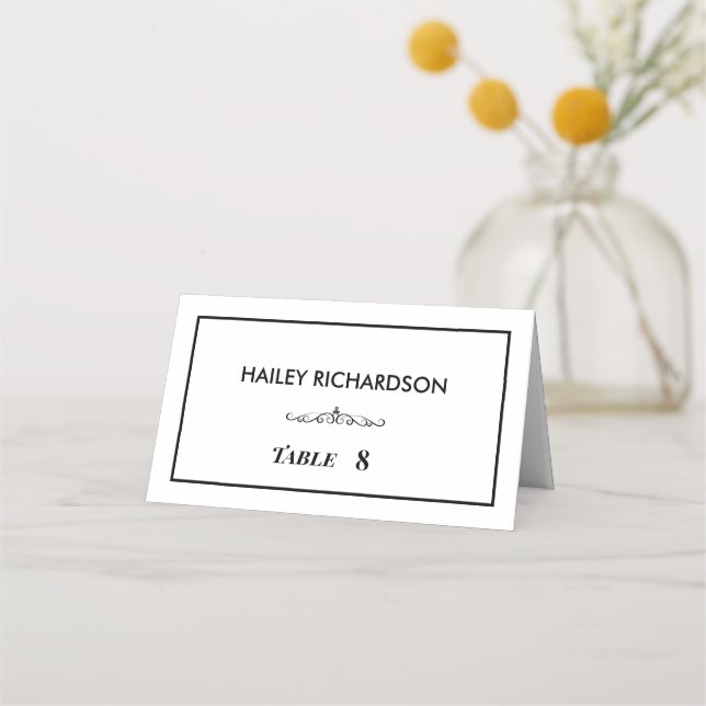 Timless Black & White Bröllop Place Card Placeringskort (Framsida)