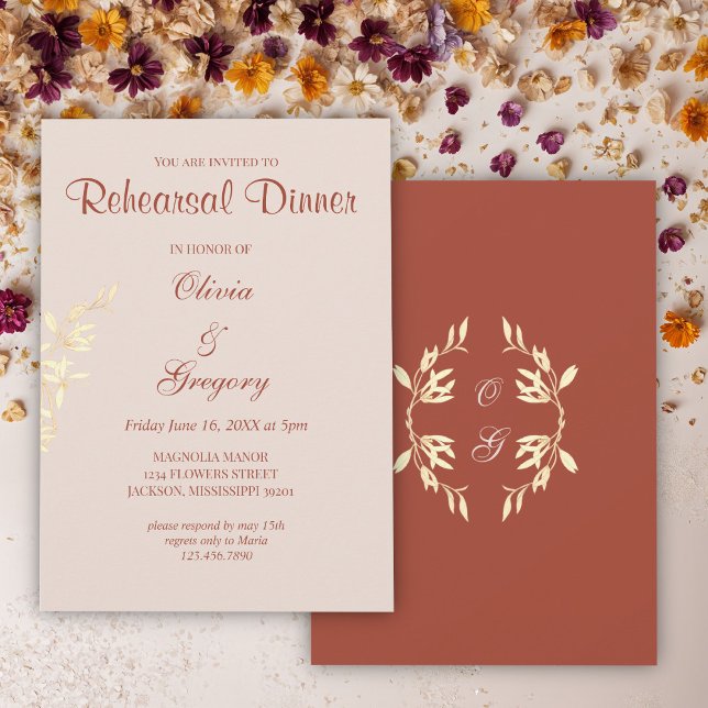 Timless Blommigt Rustic Rehearsal Middag Inbjudningar (Skapare uppladdad)