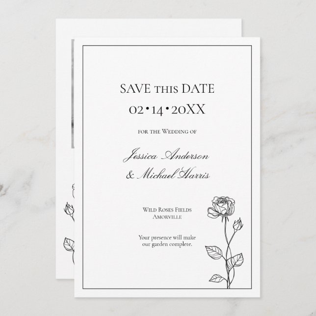 Timless Bloom med foto Save Date Card Spara Datumet (Fram/baksida)