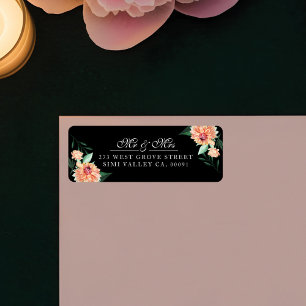 Timless Bloom Mr & Mrs Watercolor Blommigt Bröllop Returadress Etikett