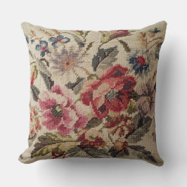 Timless Bloom: Vintage Needlepoint Blommigt Thrid Kudde