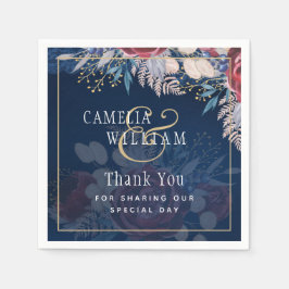 Timless Blue Burgundy Blommigt Snöre Bröllop Pappersservett