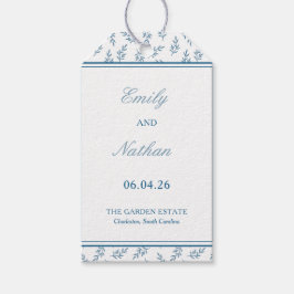 Timless Blue Garden Elegant Classic Bröllop Presentetikett