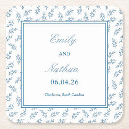 Timless Blue Garden Elegant Classic Bröllop Underlägg Papper Kvadrat