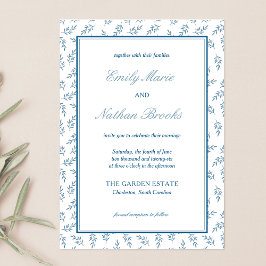 Timless Blue Garden Elegant Old Money Bröllop Inbjudningar