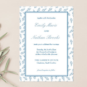 Timless Blue Garden Elegant Old Money Bröllop Inbjudningar