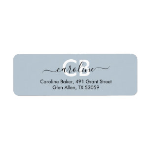 Timless - Blue Mist Monogram Address Label Returadress Etikett