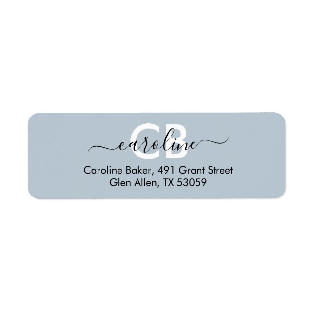 Timless - Blue Mist Monogram Address Label Returadress Etikett (Framsidan)
