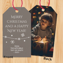 Timless Brownish Beige jul Photo Gift Märkres Presentetikett