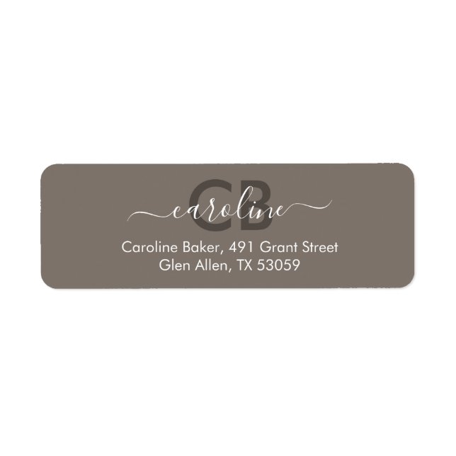 Timless - Brownish Beige Monogram Address Label Returadress Etikett (Framsidan)