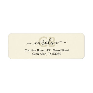 Timless - Cream White Monogram Address Label Returadress Etikett