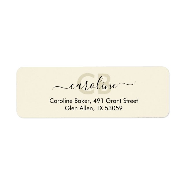 Timless - Cream White Monogram Address Label Returadress Etikett (Framsidan)