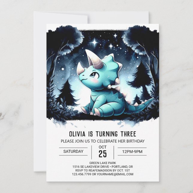 Timless Dino Charm Triceratops Birthday Inbjudningar (Framsida)