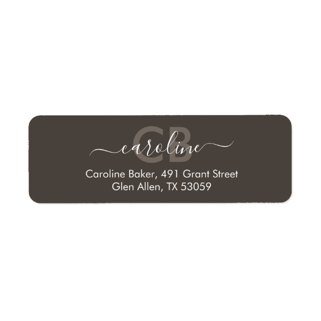 Timless - Earthy Brown Monogram Address Label Returadress Etikett (Framsidan)