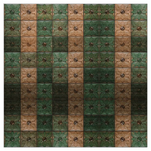 Timless Earthy Grönt och Brown Blommigt Tile Fabri Tyg