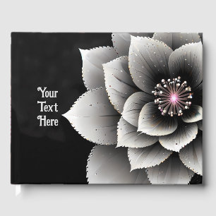 Timless Elegance: Black & Silver Blommar Bröllop Gästböcker
