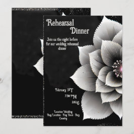 Timless Elegance: Black & Silver Blommar Bröllop Inbjudningar