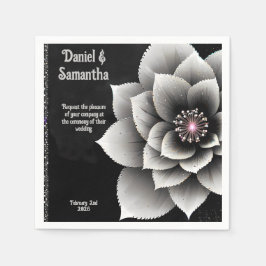 Timless Elegance: Black & Silver Blommar Bröllop Pappersservett