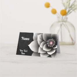 Timless Elegance: Black & Silver Blommar Bröllop Placeringskort