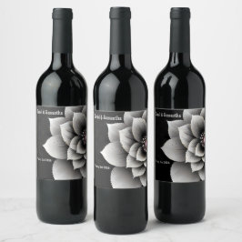 Timless Elegance: Black & Silver Blommar Bröllop Vinflaska Etikett