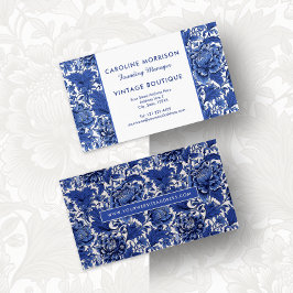 Timless Elegance Blue and White Chintz Blommigt Visitkort