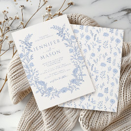 Timless Elegance: Blue Blommigt Wand Boho Bröllop Inbjudningar