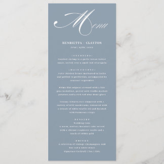 Timless Elegance Dusty Blue Bröllop Menu Meny